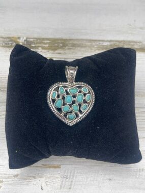 Barse Sterling Silver Turquoise Heart Pendant Statement Charm